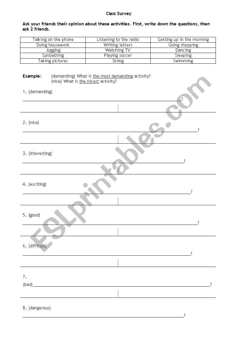 Class Survey worksheet