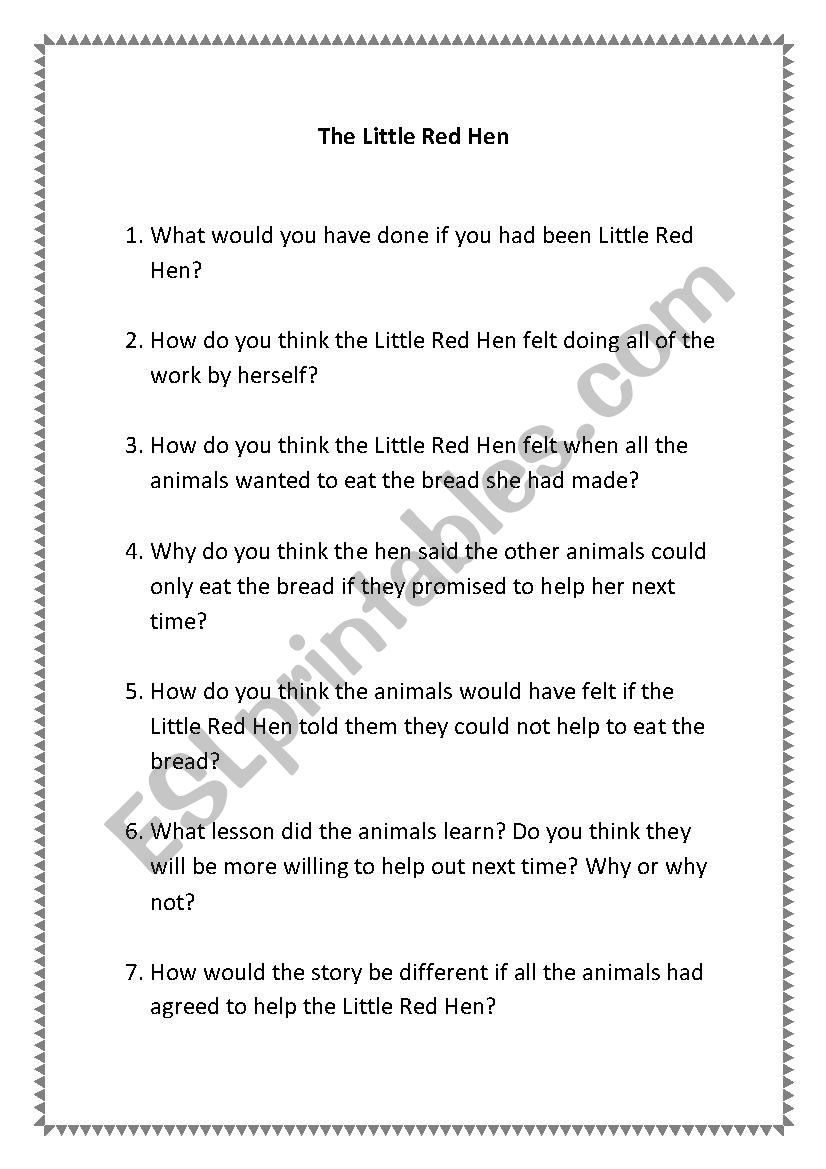 The Little Red Hen worksheet