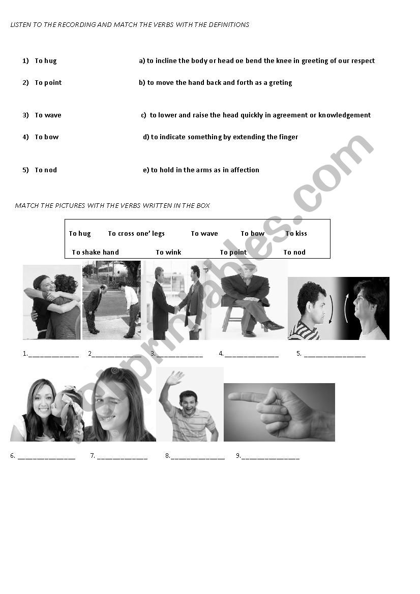 Body Language and Gestures worksheet