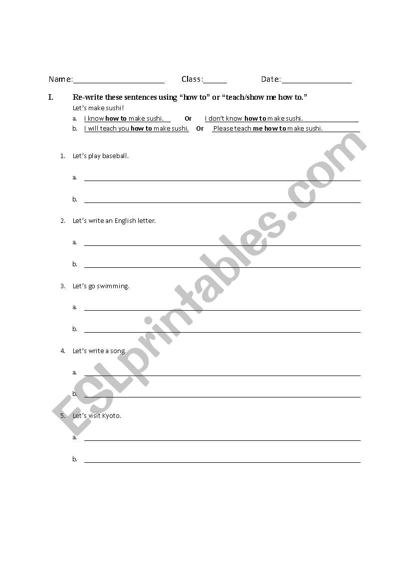 Making Â´how toÂ´ sentences worksheet