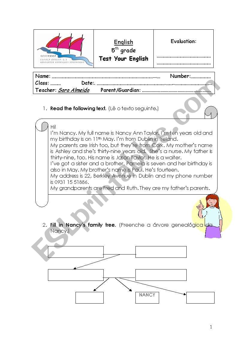 5th grade test worksheet