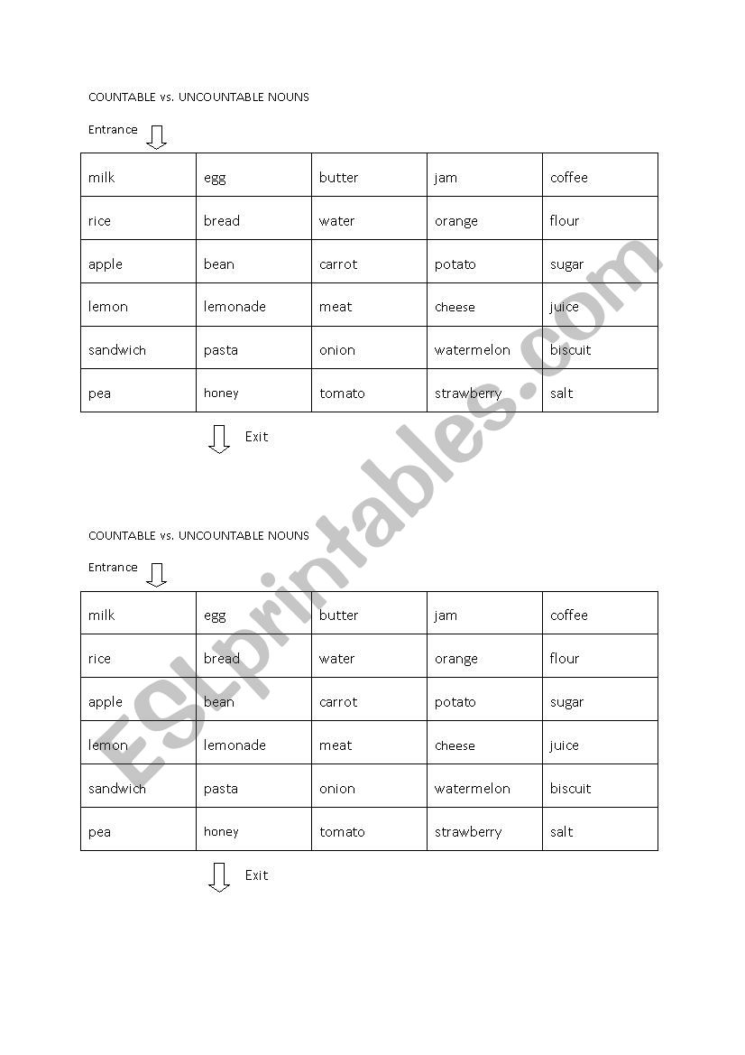 COUNTABLE vs UNCOUNTABLE FOOD - maze