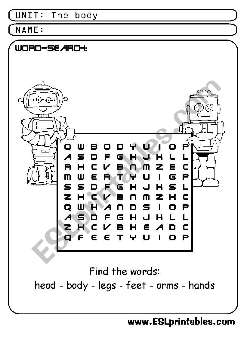 The body: word-search worksheet