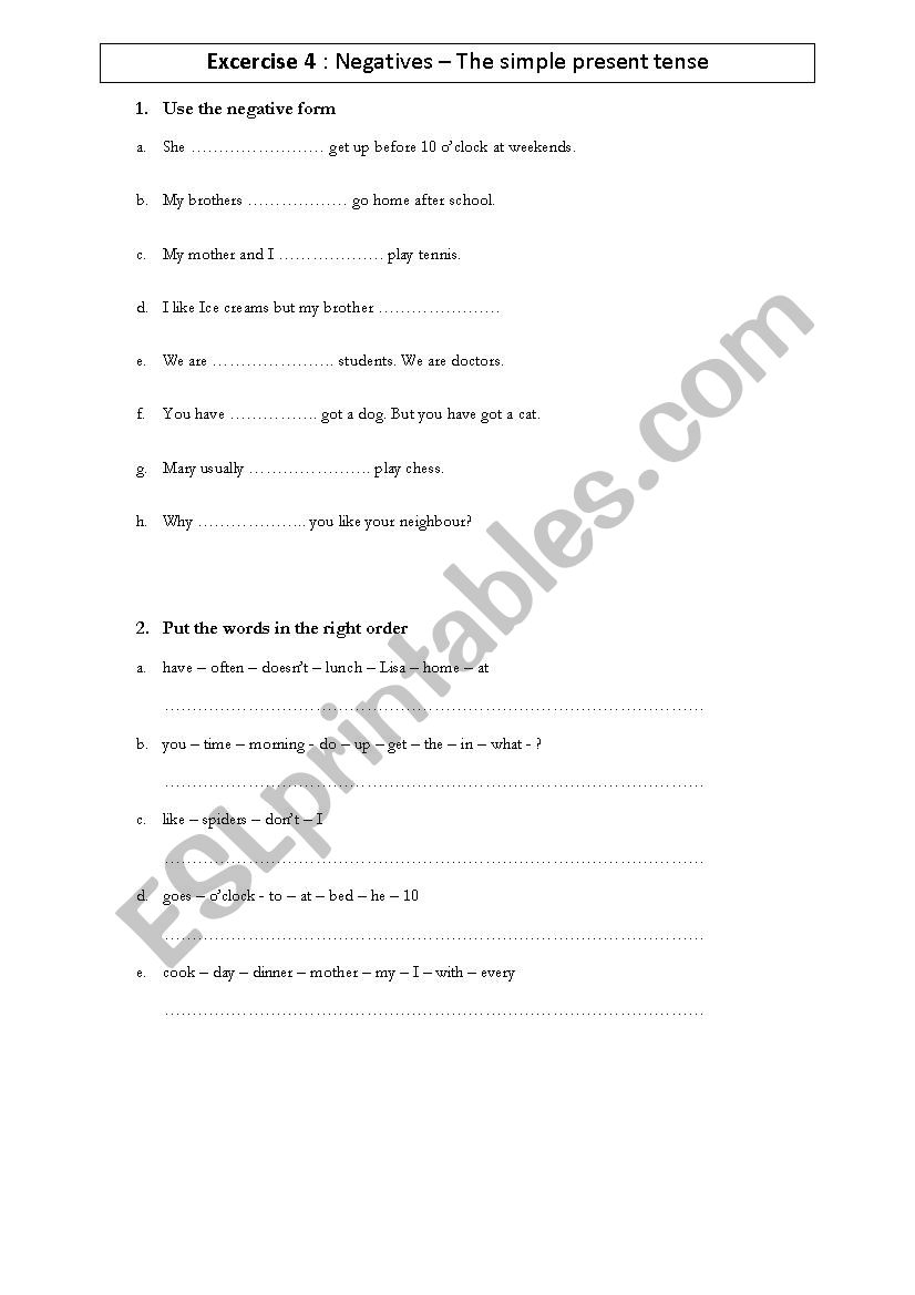 The present simple tense - negative form