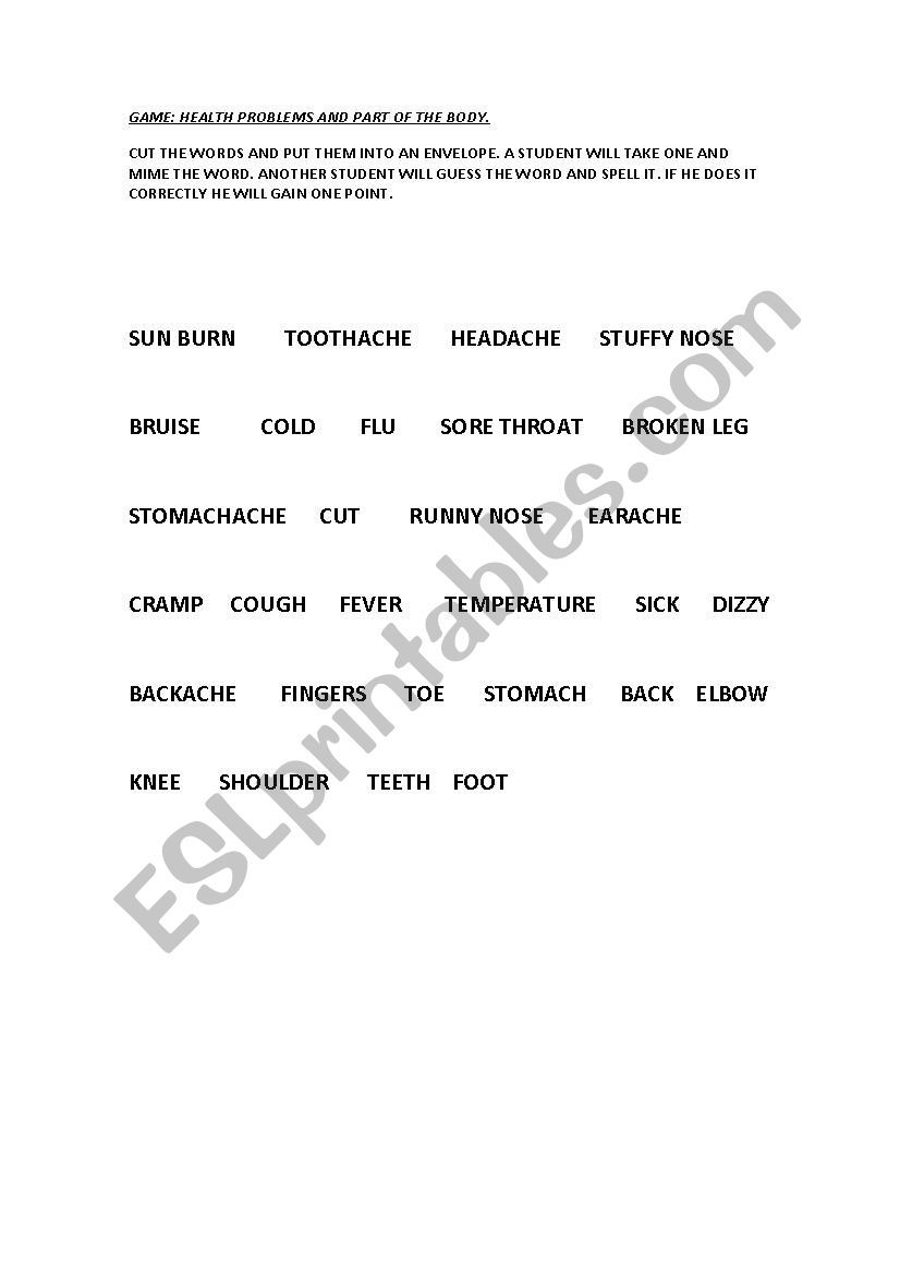 GAME HEALTH PROBLEMS AND SOME PARTS OF THE BODY
