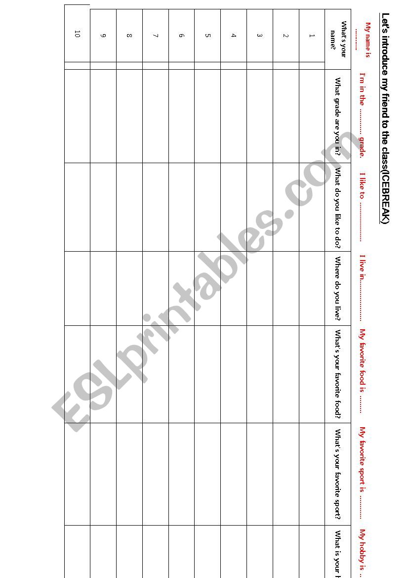 icebreak worksheet