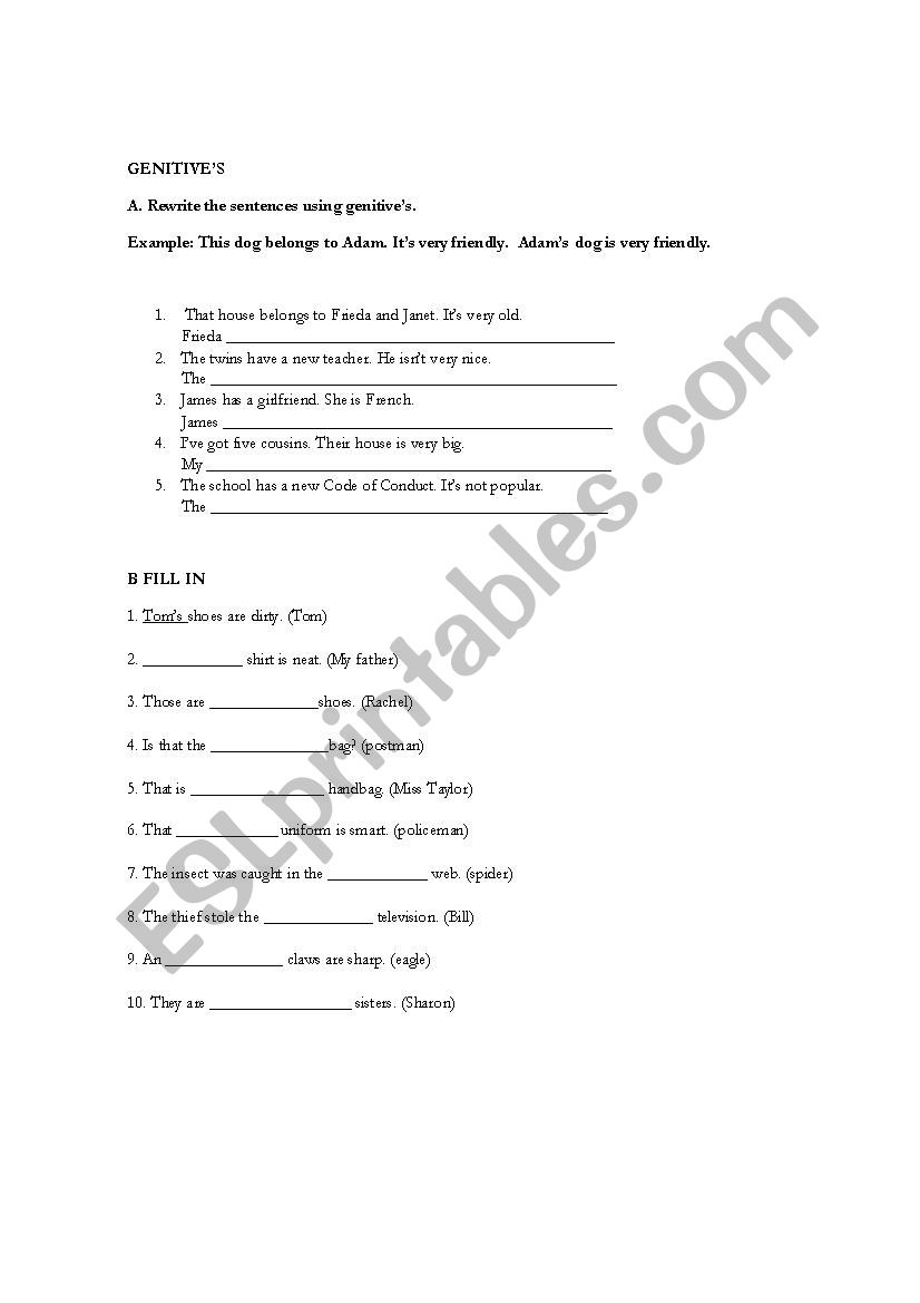 Genitive case worksheet