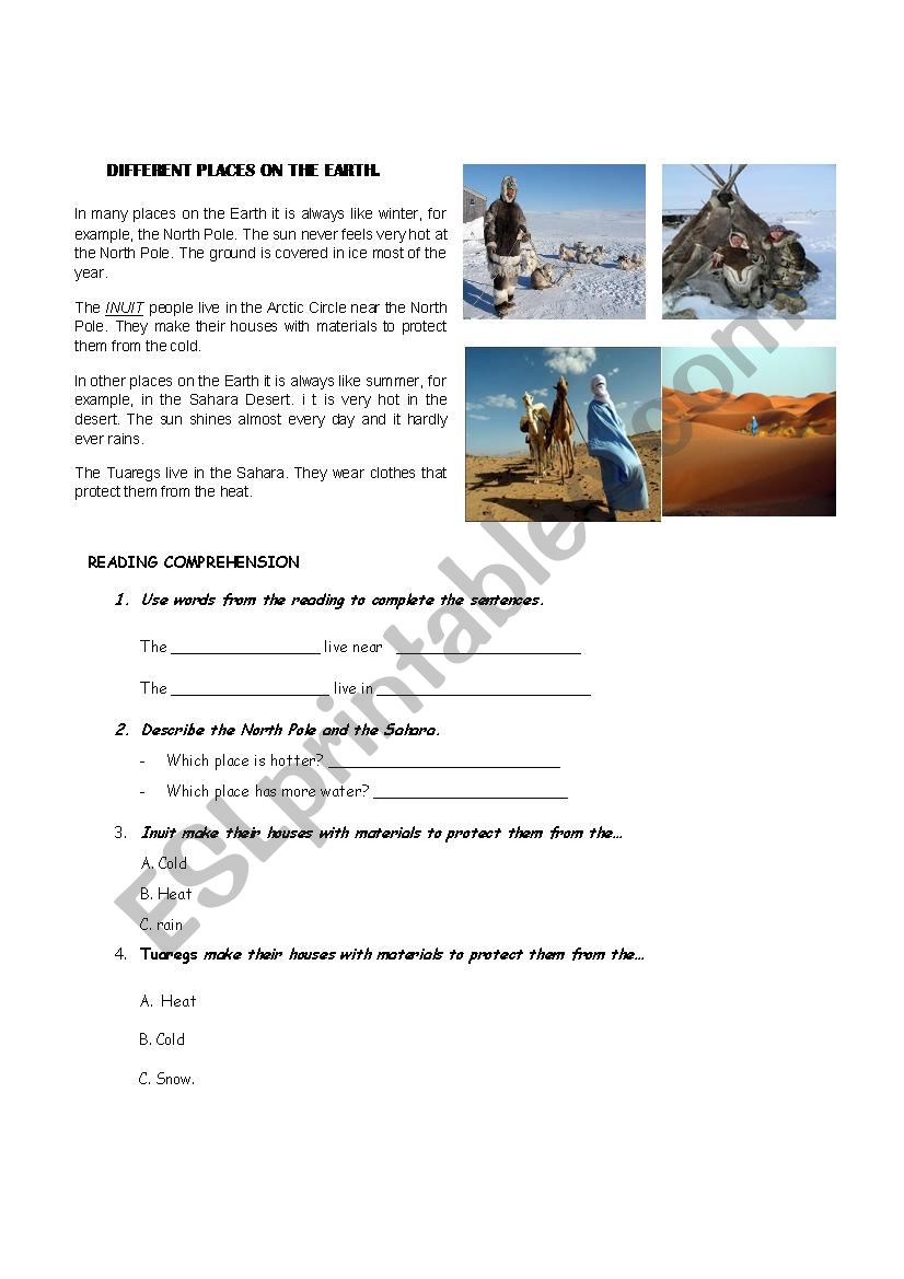 DIFFERENT PLACES ON EARTH worksheet