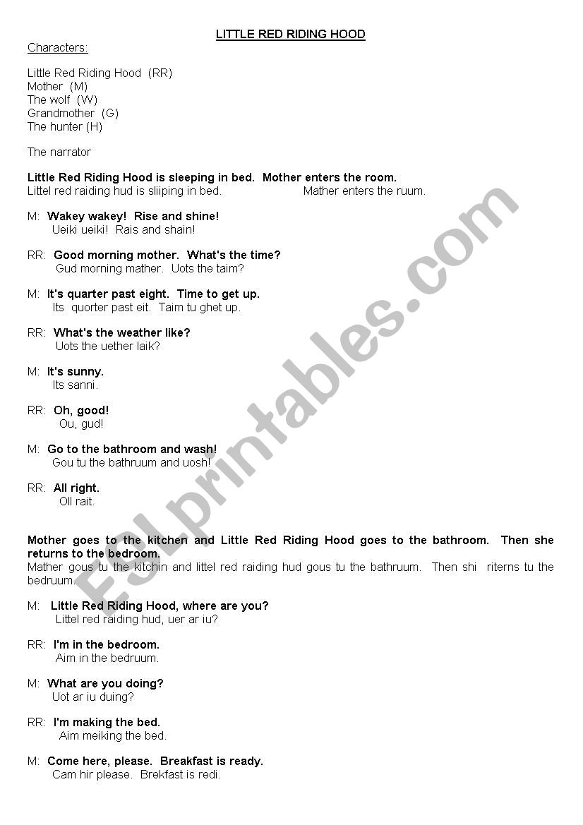 Little Red Riding Hood worksheet