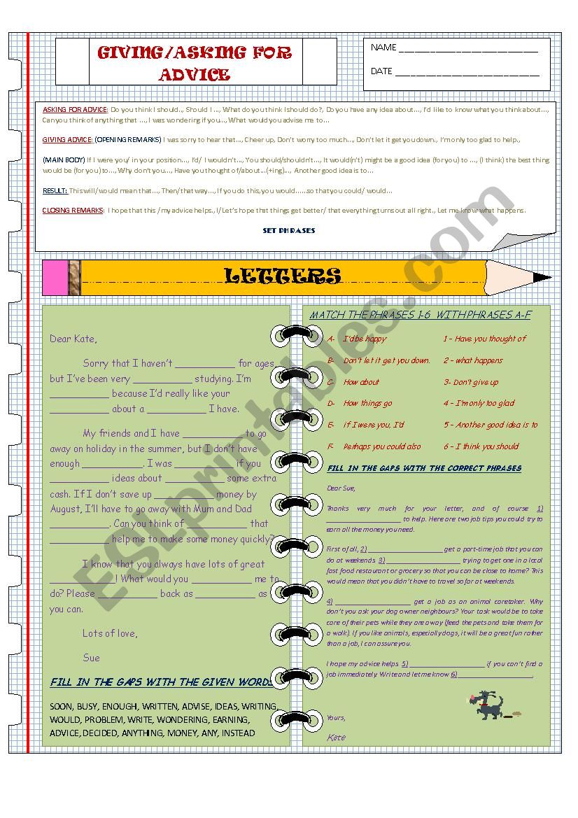 Giving and Asking for Advice worksheet