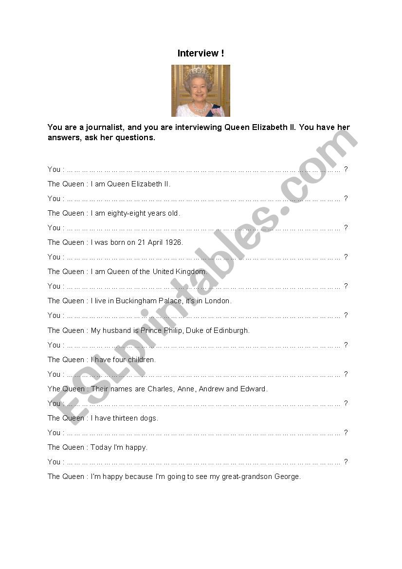 Interview Queen Elizabeth II worksheet