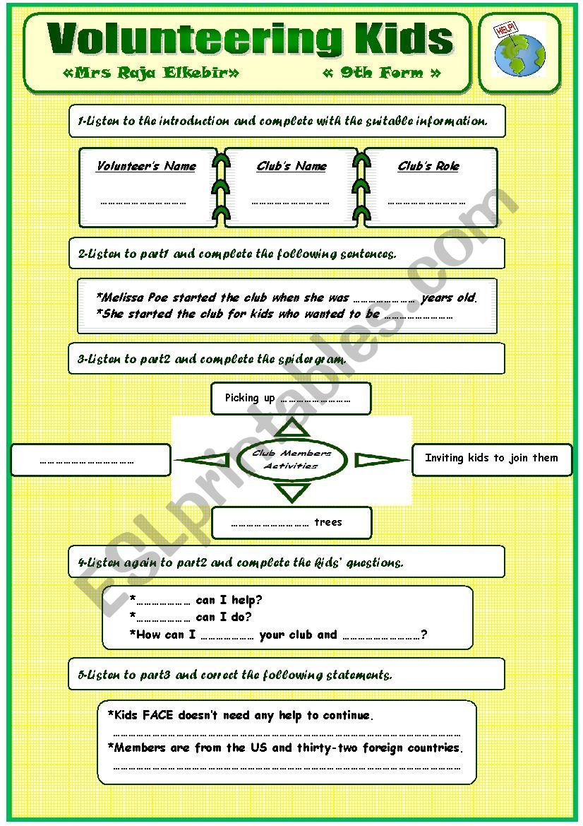 Volunteering Kids - 9th form worksheet