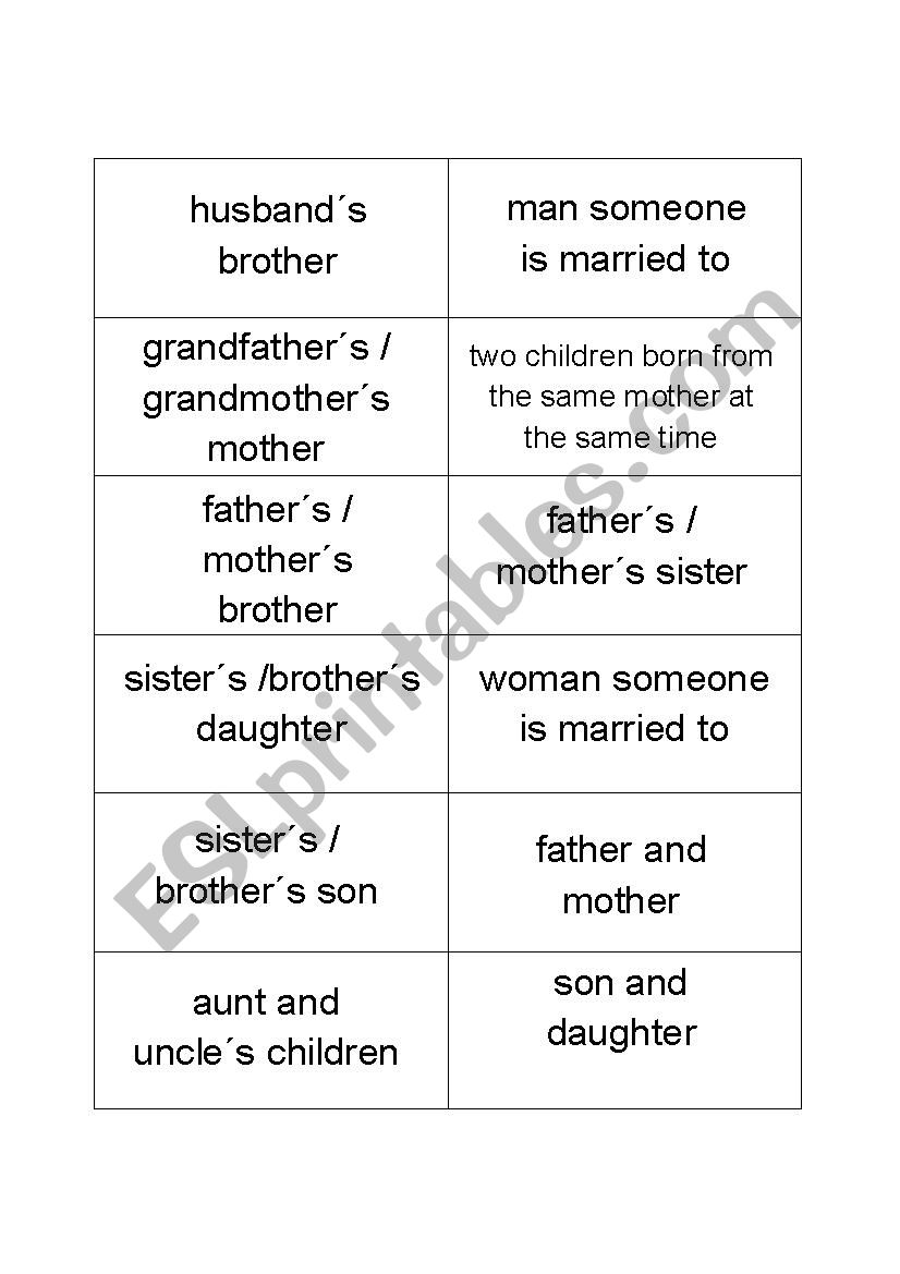 Flashcards - Family Members worksheet