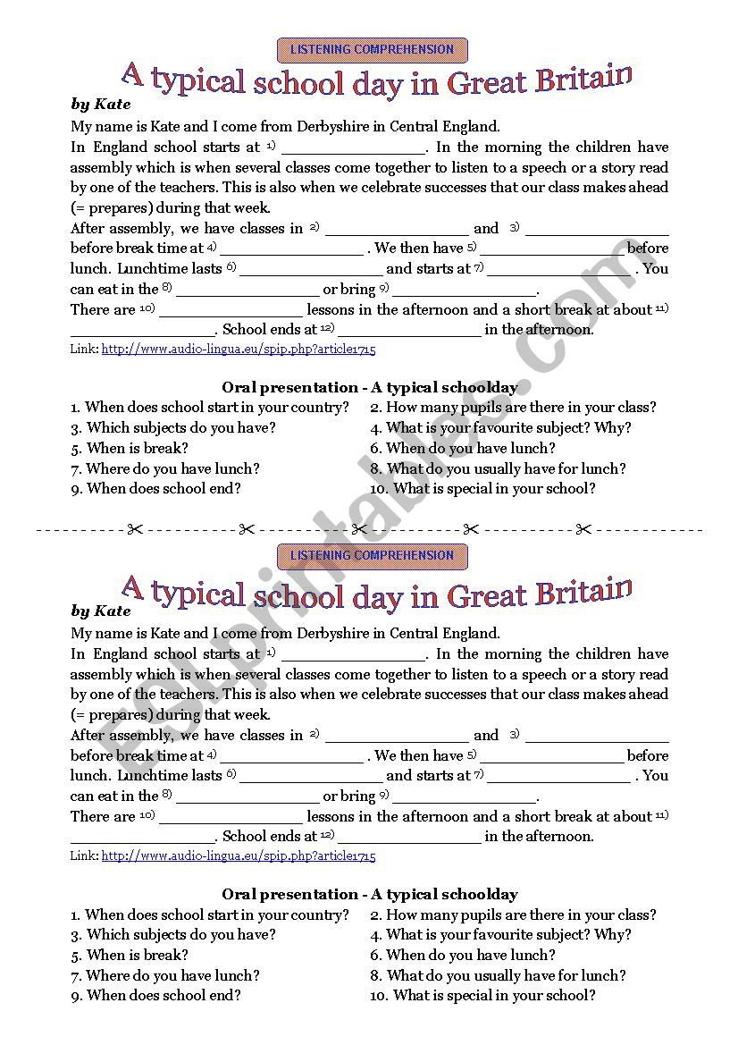 A typical schoolday in Great Britain