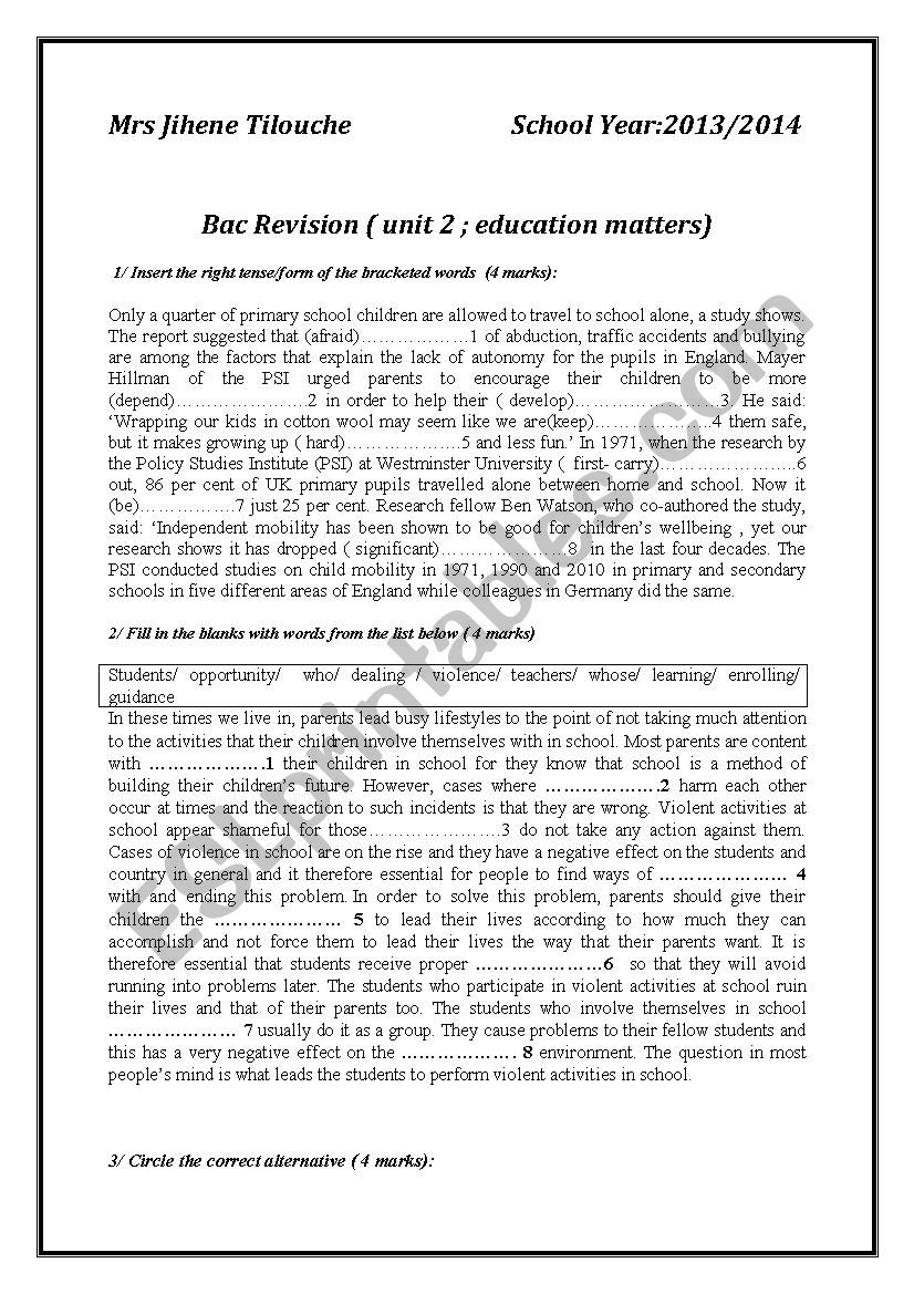 Bac revsion (education matters)