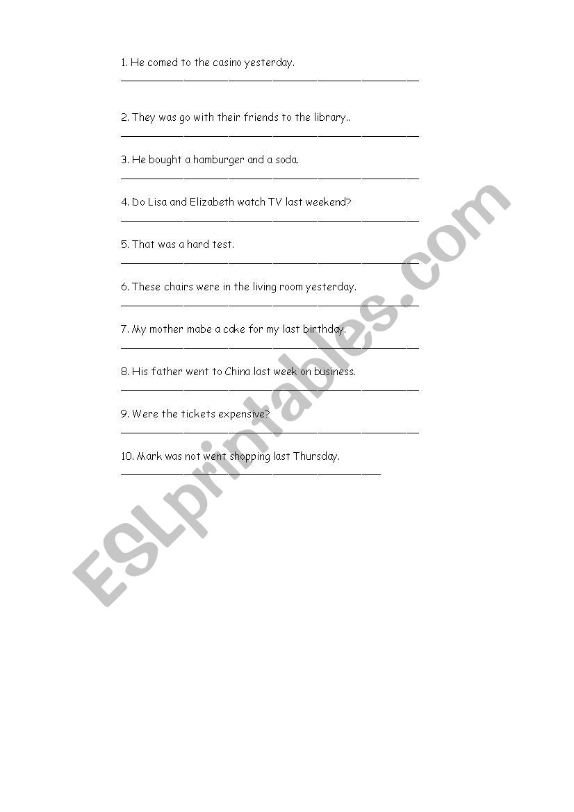 correct mistakes worksheet