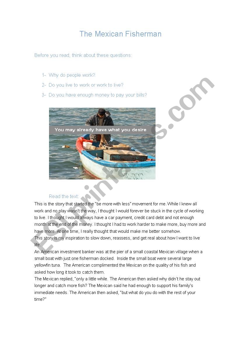 The Mexican Fisherman worksheet