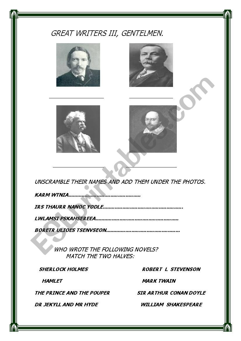 GREAT WRITERS: GENTLEMEN worksheet