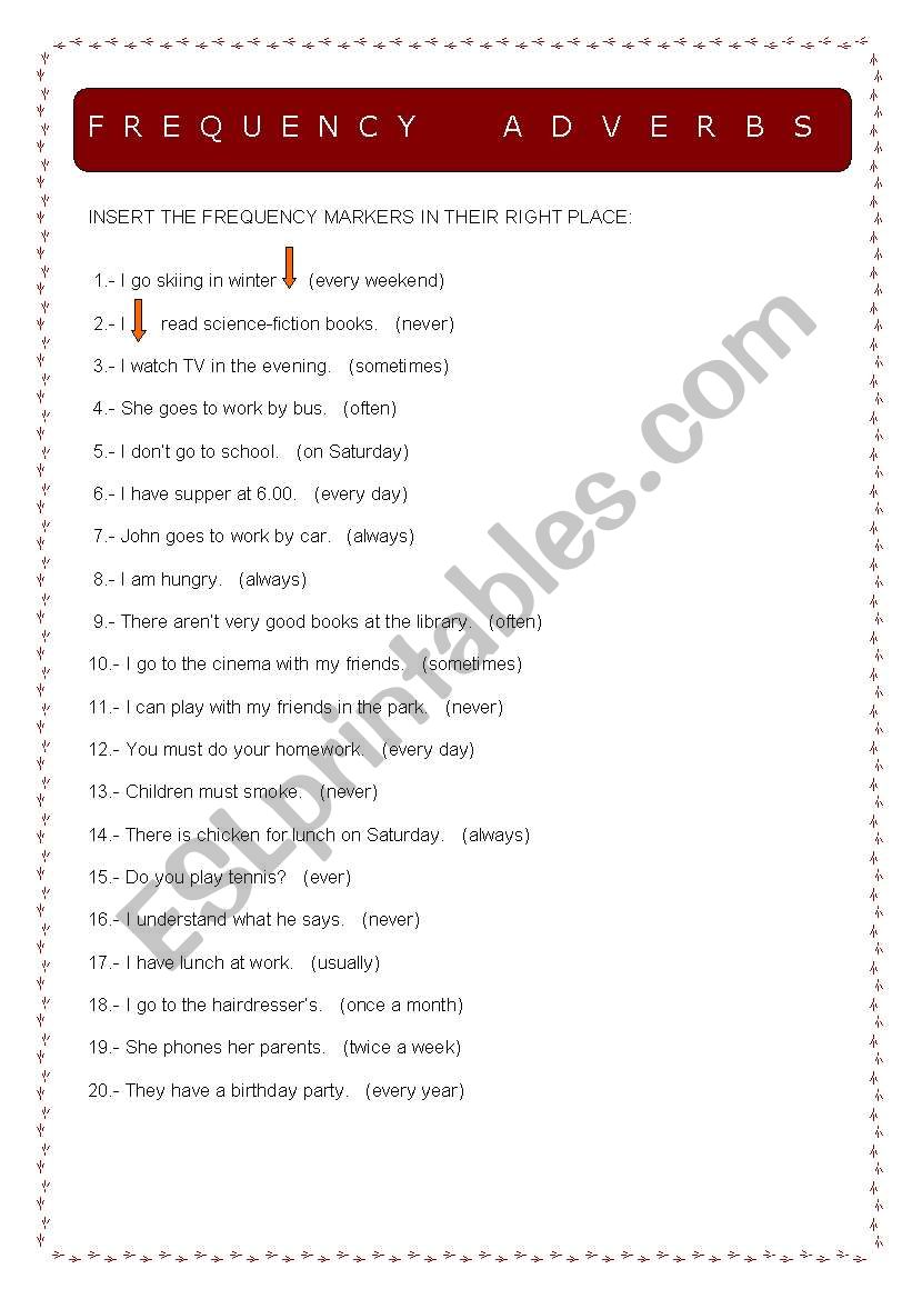 Frequency Markers worksheet