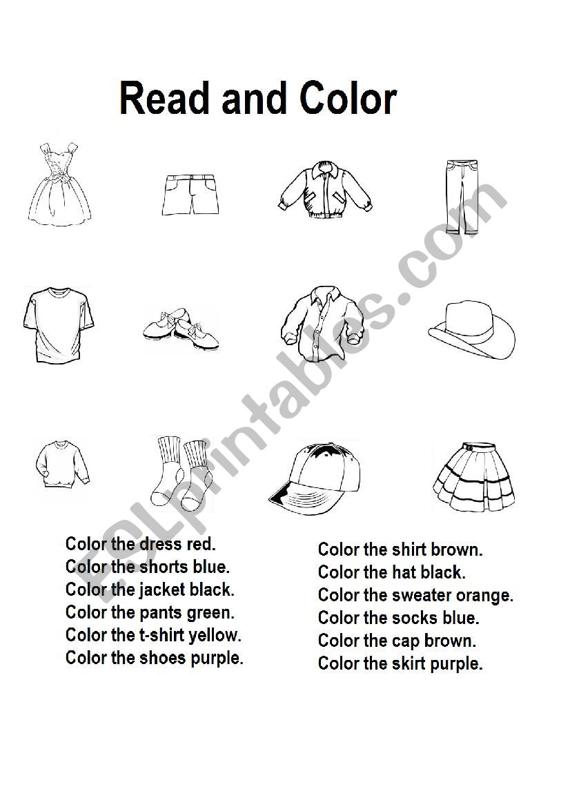 Color + Clothes worksheet