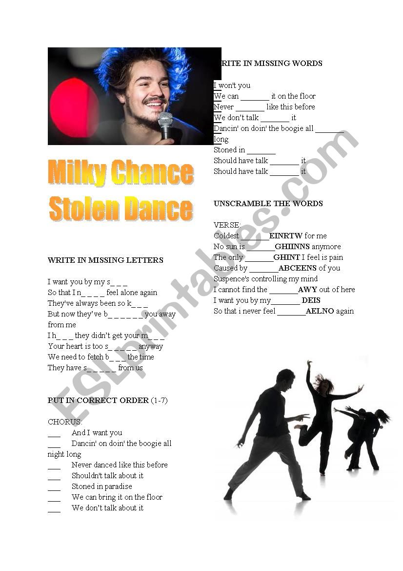 Milky Chance Stolen Dance Esl Worksheet By Pawag