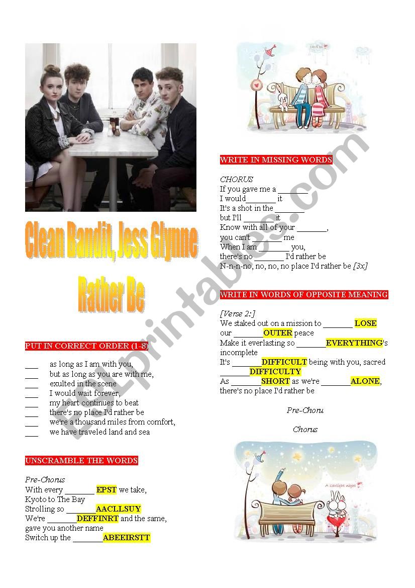 Clean Bandit Â´Rather BeÂ´ worksheet
