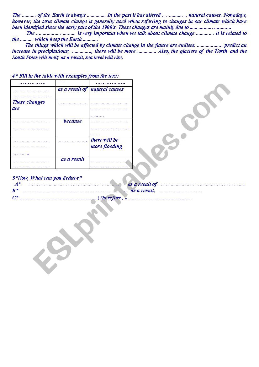 cause and effect worksheet