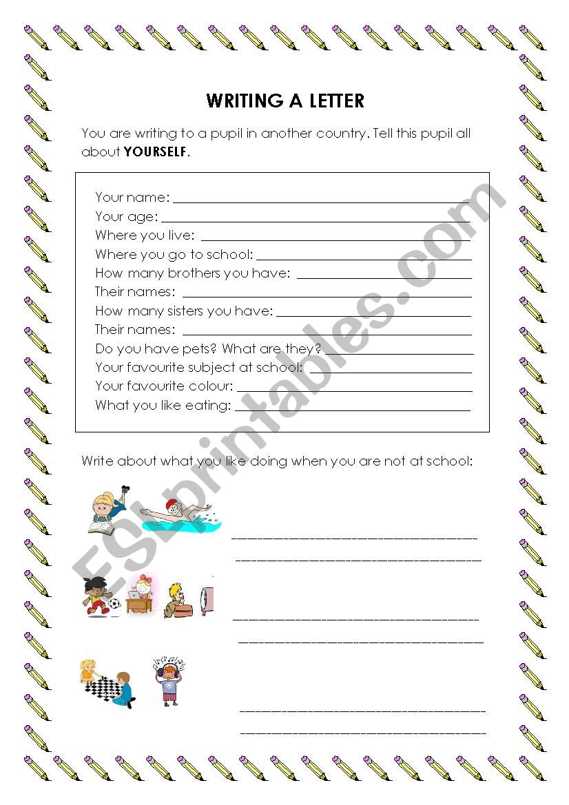 Writing a letter worksheet