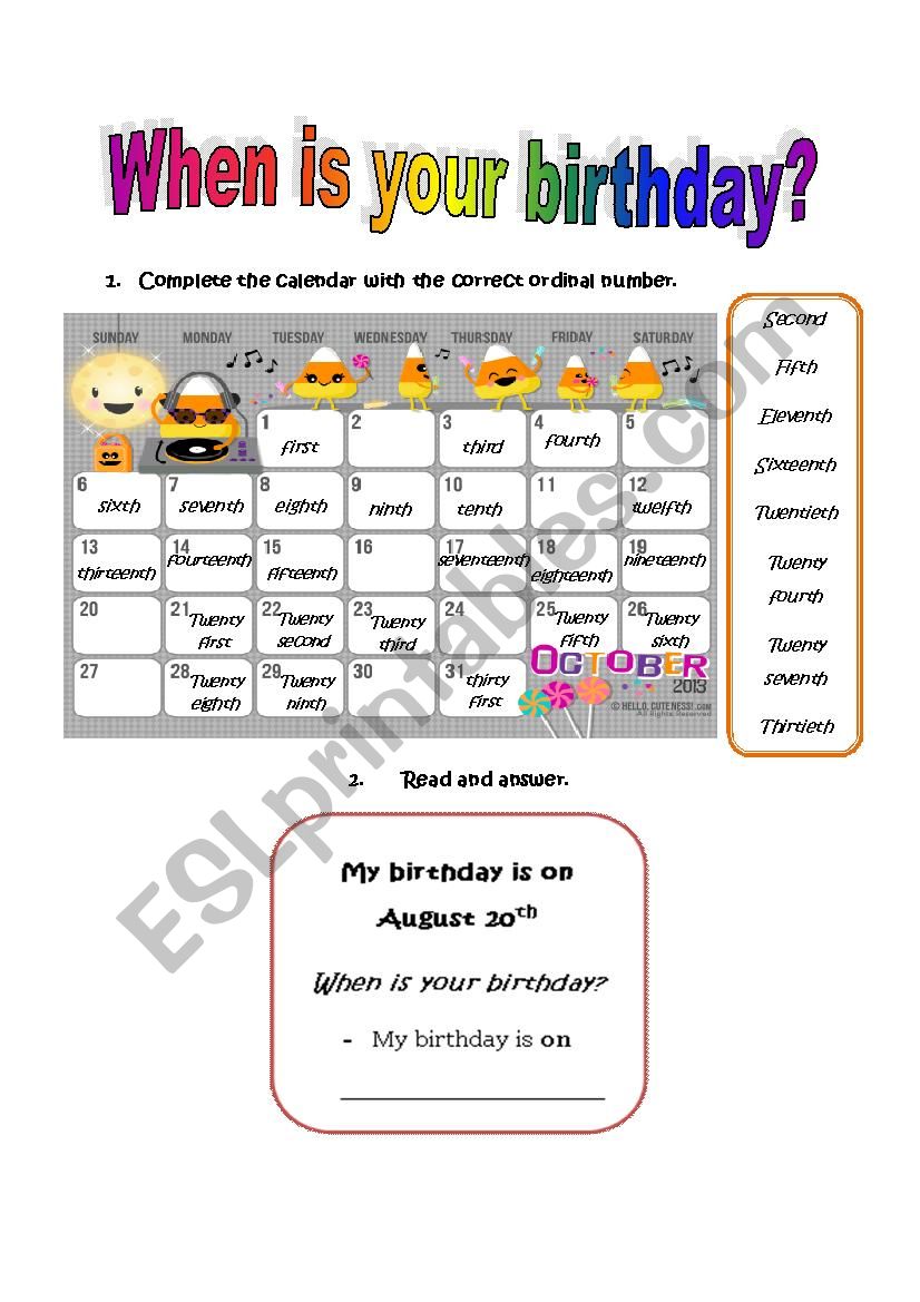 When is your birthday? worksheet