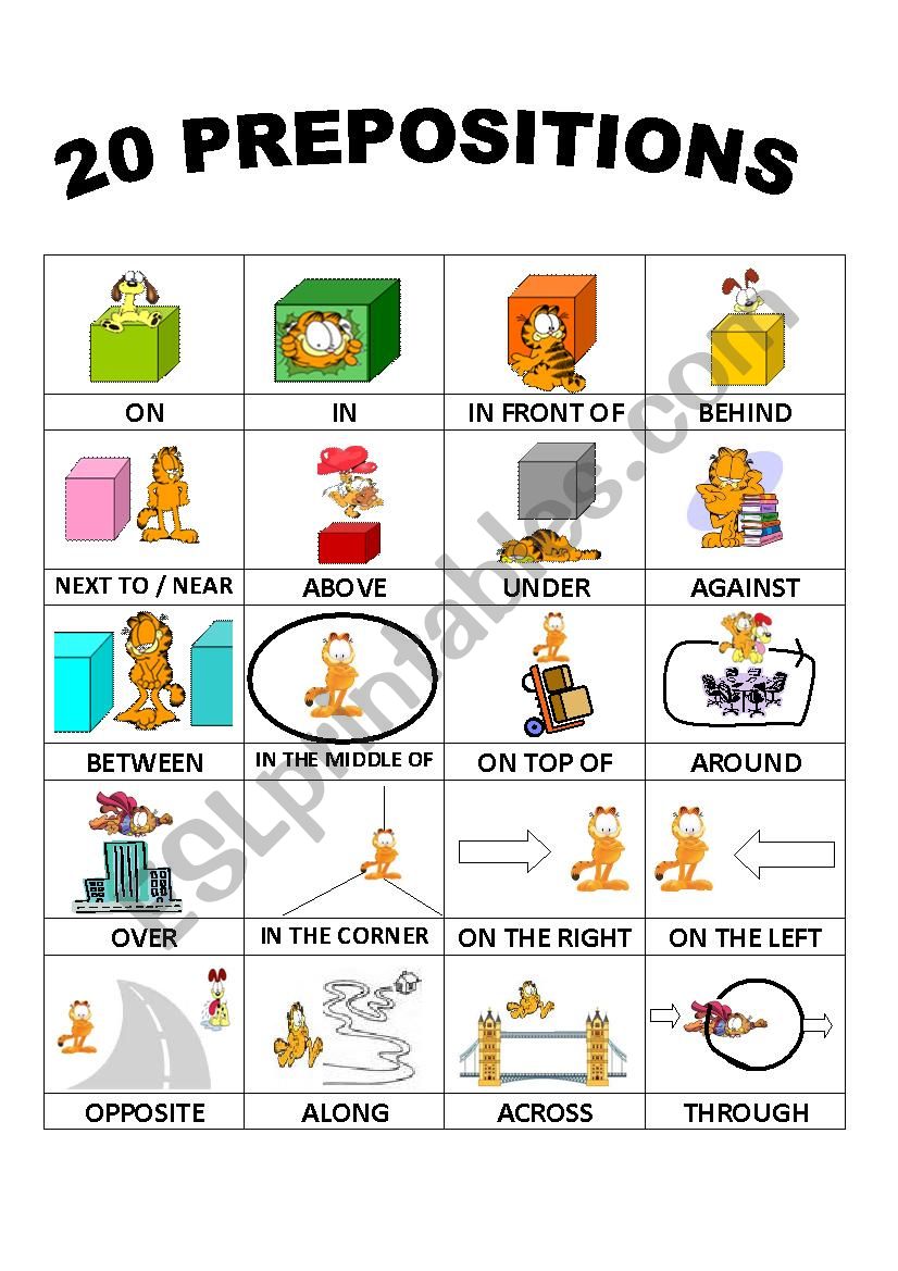 20 PREPOSITIONS OF PLACE worksheet