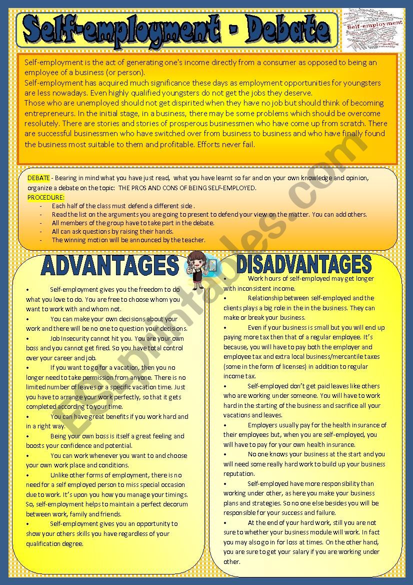 Self-employment- debate worksheet