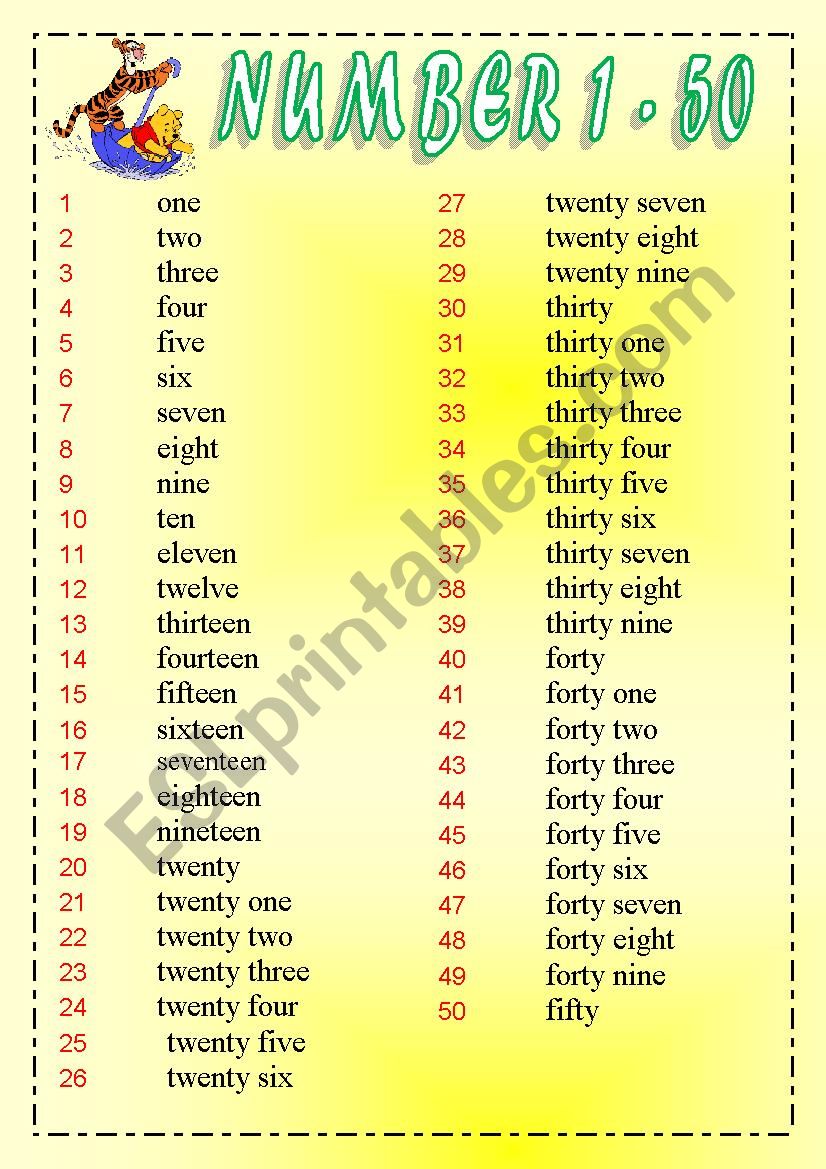 numbers 1 - 50 worksheet