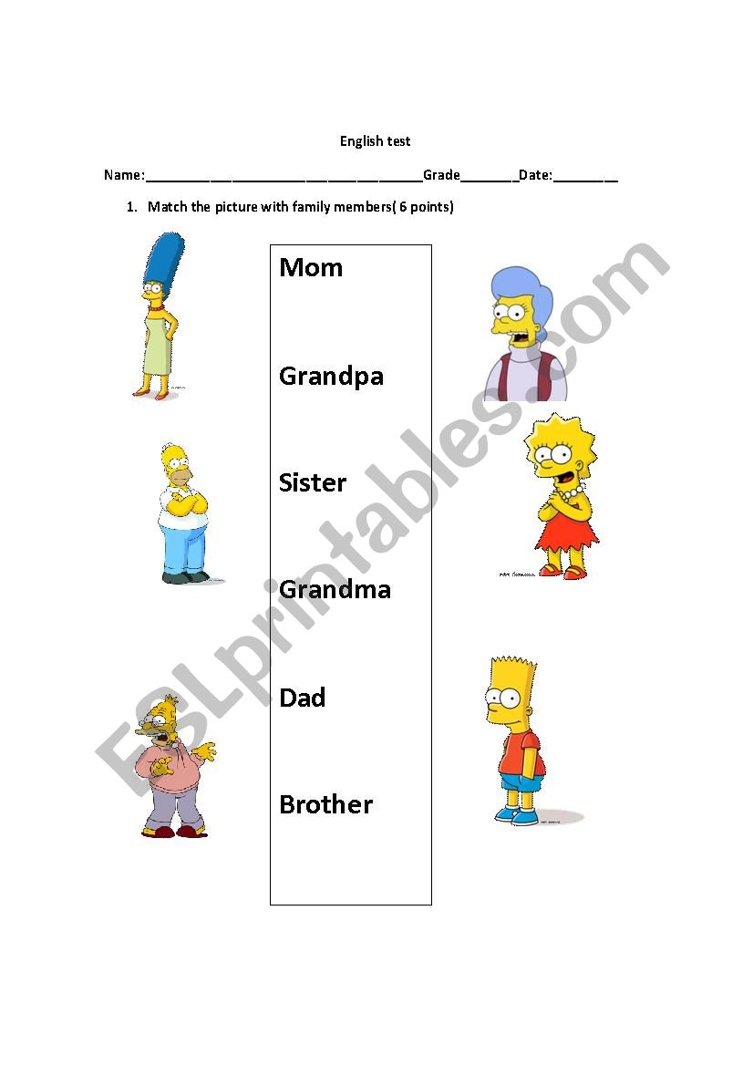 test family members worksheet