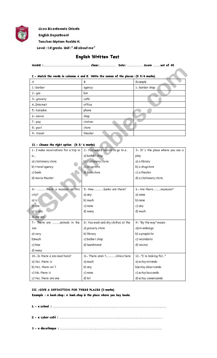 test first worksheet