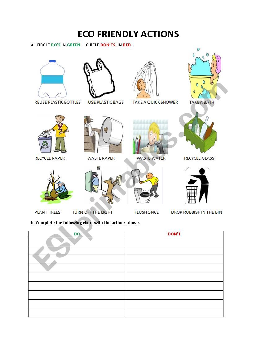 Eco-Friendly Actions worksheet