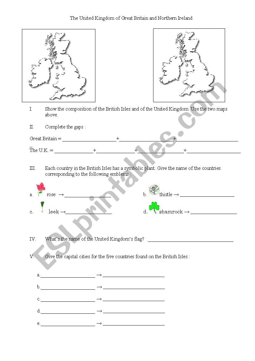 test on the British Isles worksheet