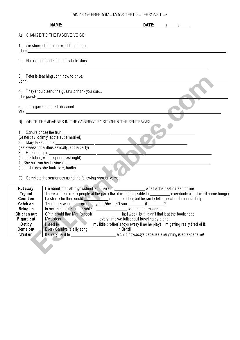 ADVANCED TEST worksheet