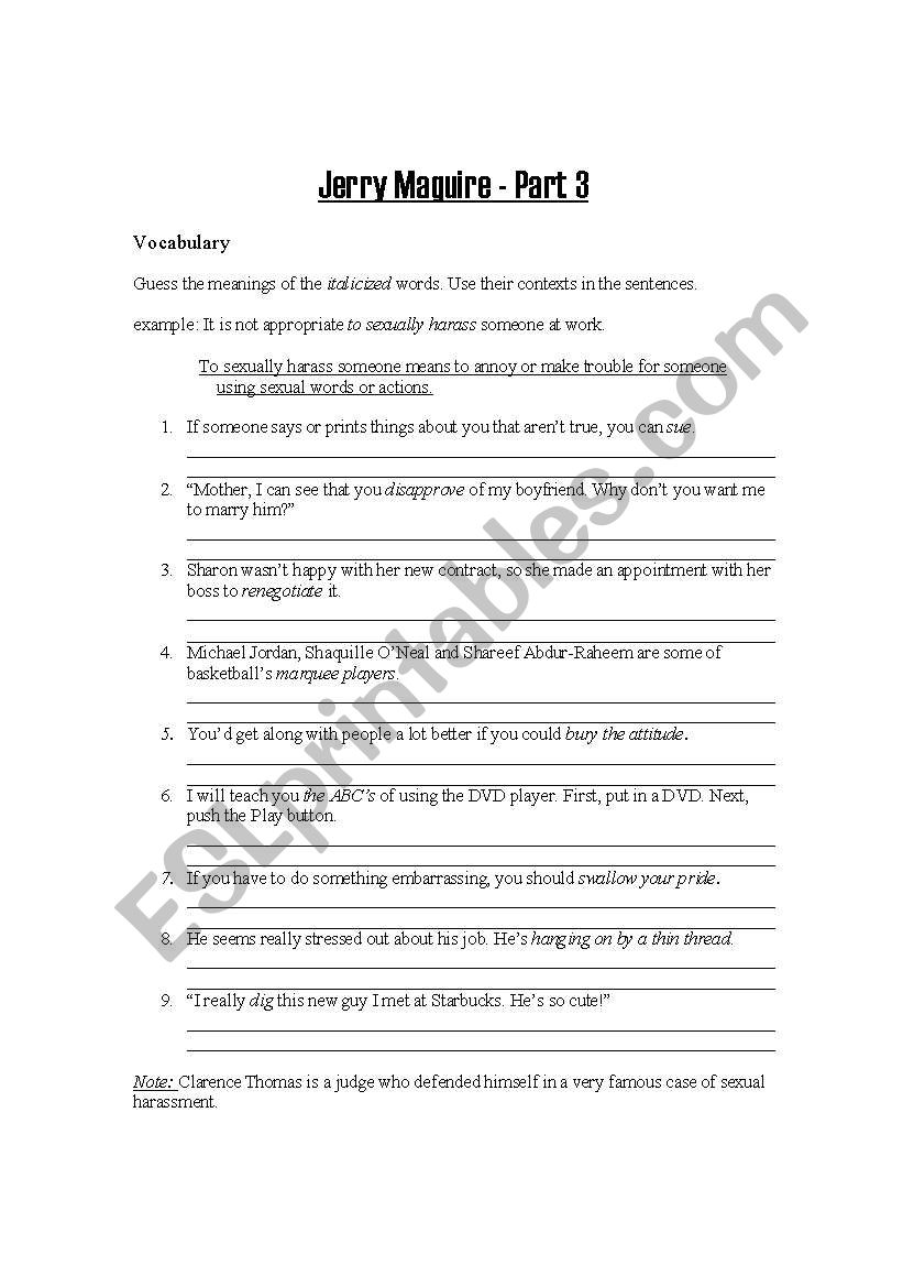 Jerry Maguire - Part 3-4 worksheet