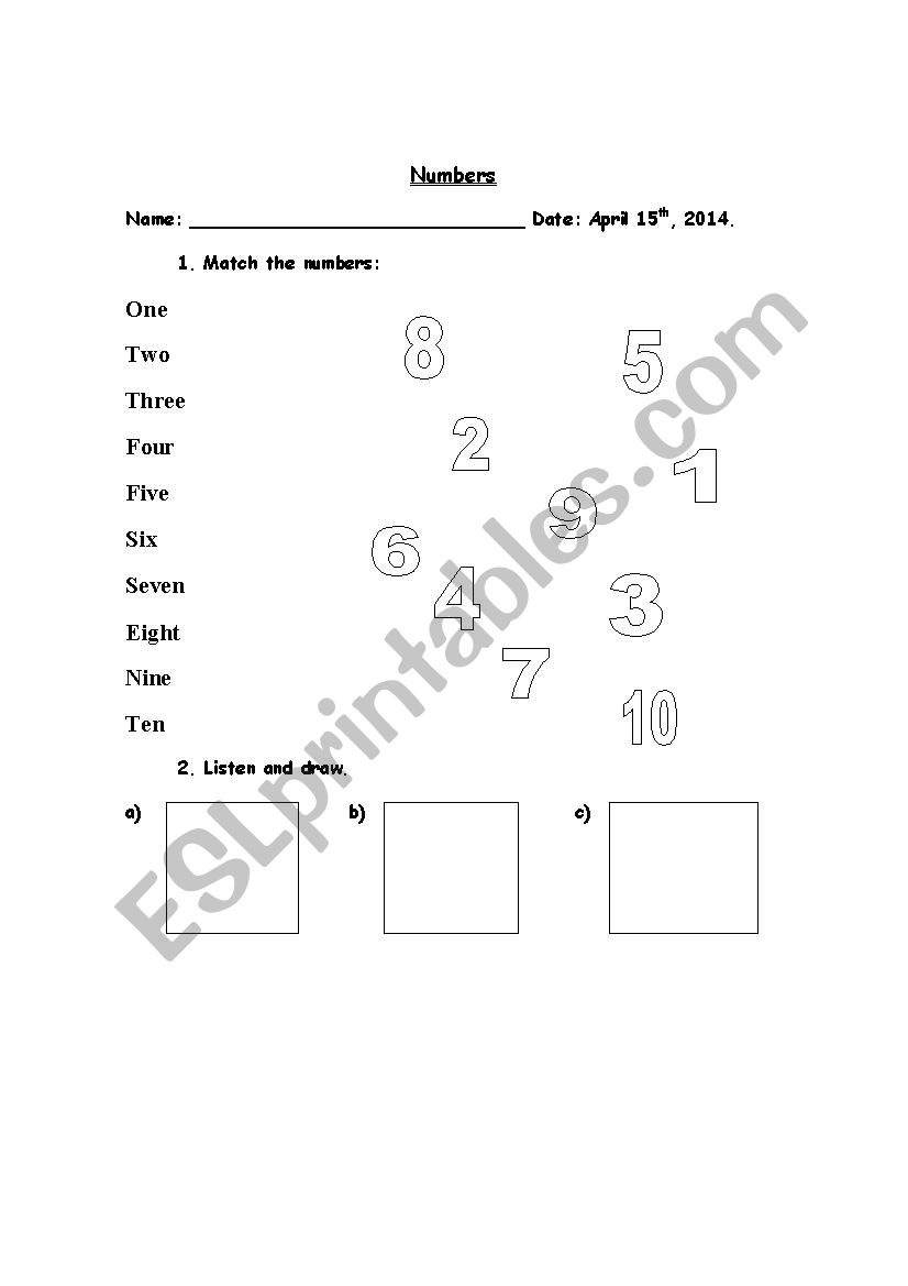 Numbers worksheet