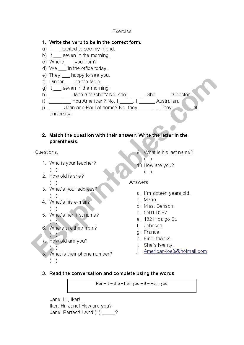 Review exercise worksheet