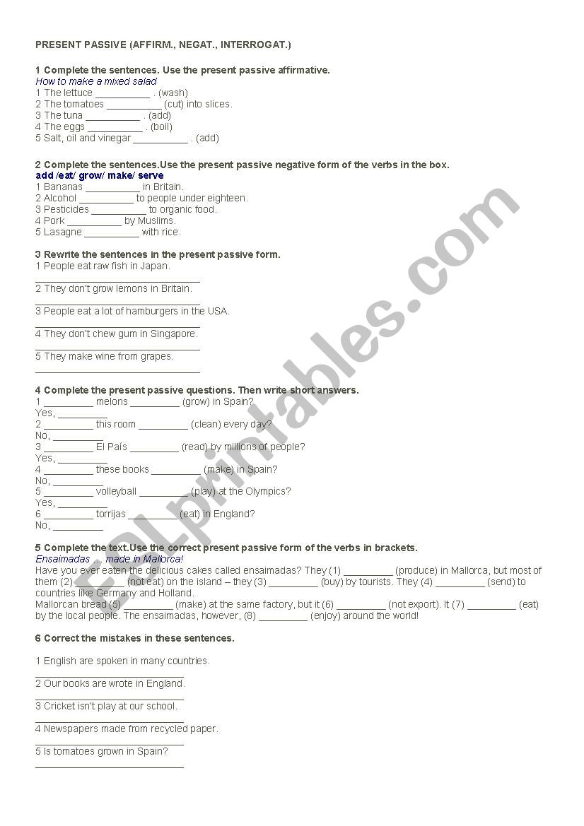 present passive worksheet