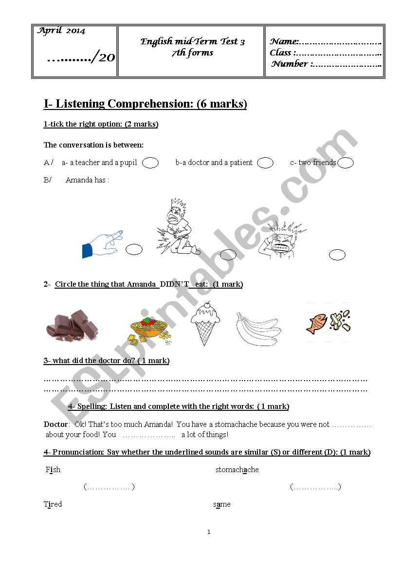 7th form mid term test 3 worksheet