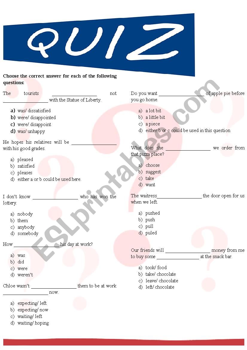 Printable Quizzes worksheet