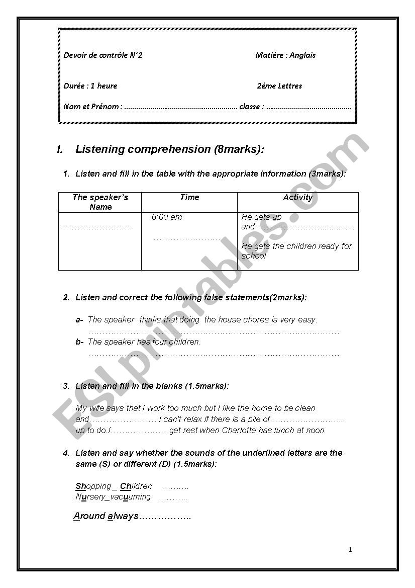 Mid-Term Test N2 worksheet