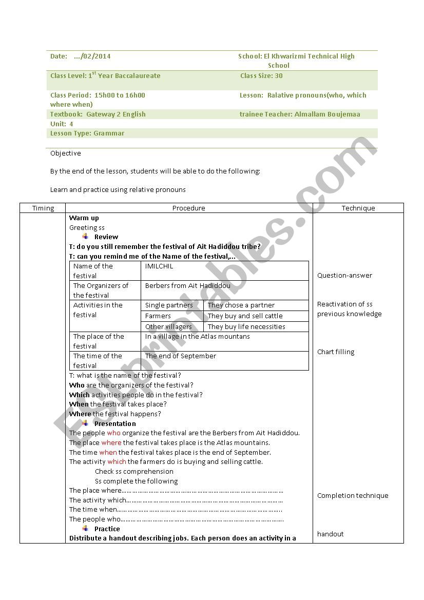 Relative Pronouns worksheet