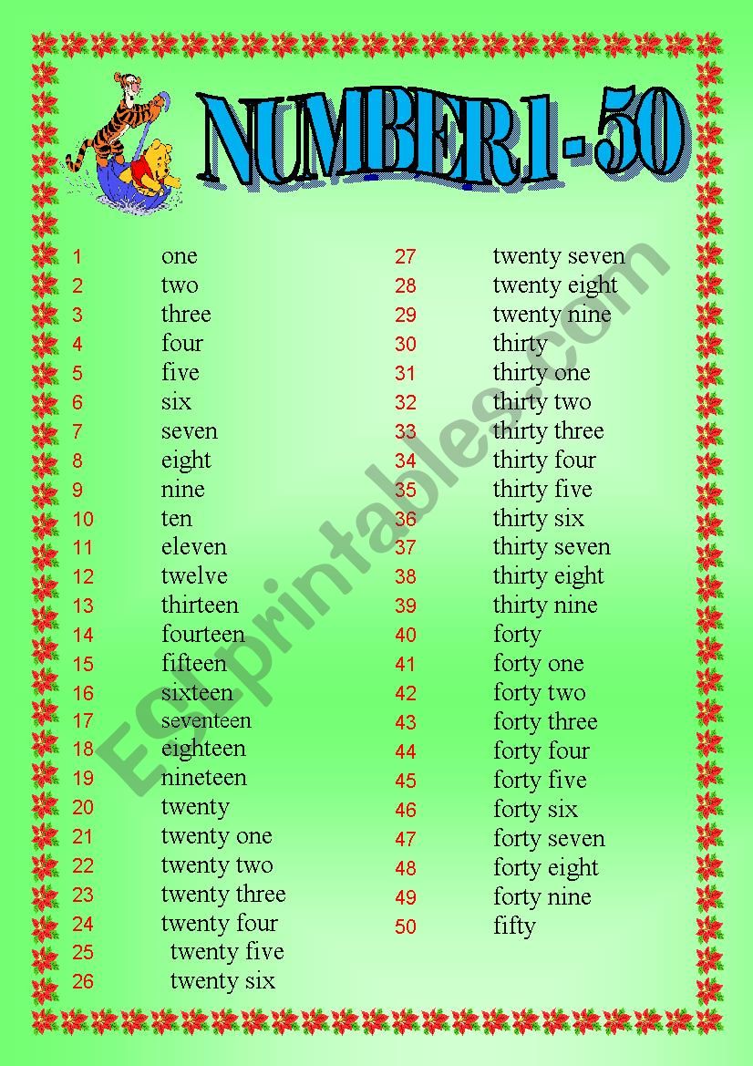 The Numbers 1 - 50 worksheet