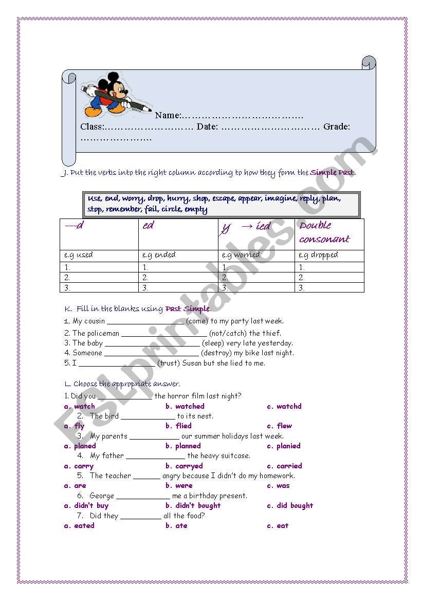 SIMPLE PAST and COMPARATIVES worksheet