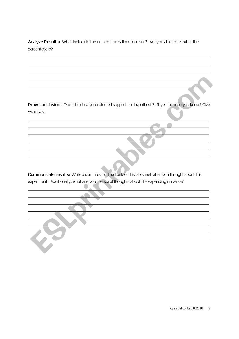 Big Bang Balloon Lab Esl Worksheet Timryan007