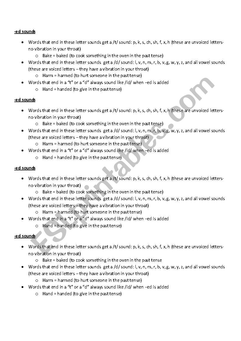 ed sound cheat sheet for past tense