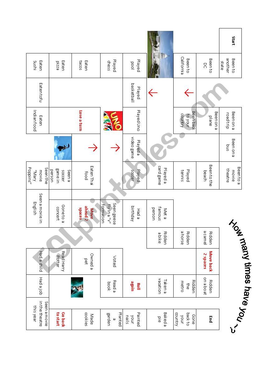 Present Perfect Board Game worksheet